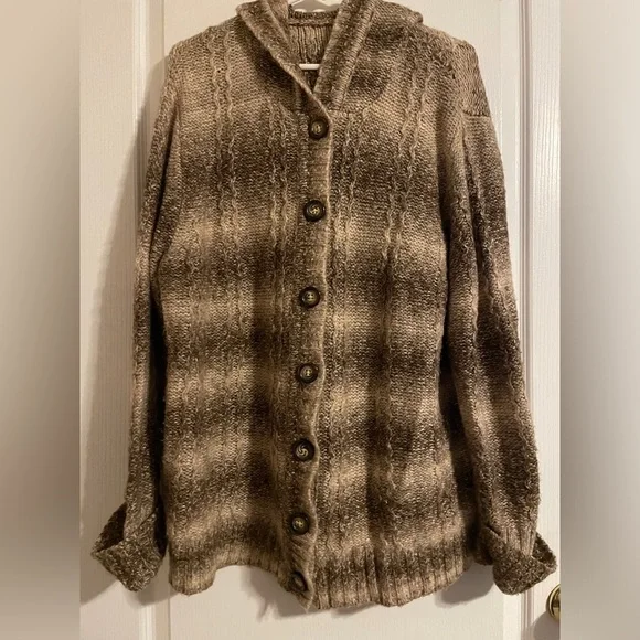 NorthCrest Plus Hooded Wool Blend Button Up Striped Cardigan Sweater Size 2X - Picture 1 of 8